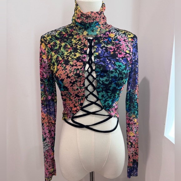 AFRM Multicolor Floral Lace-Up Crop Top (Lela Top) - Picture 2 of 3